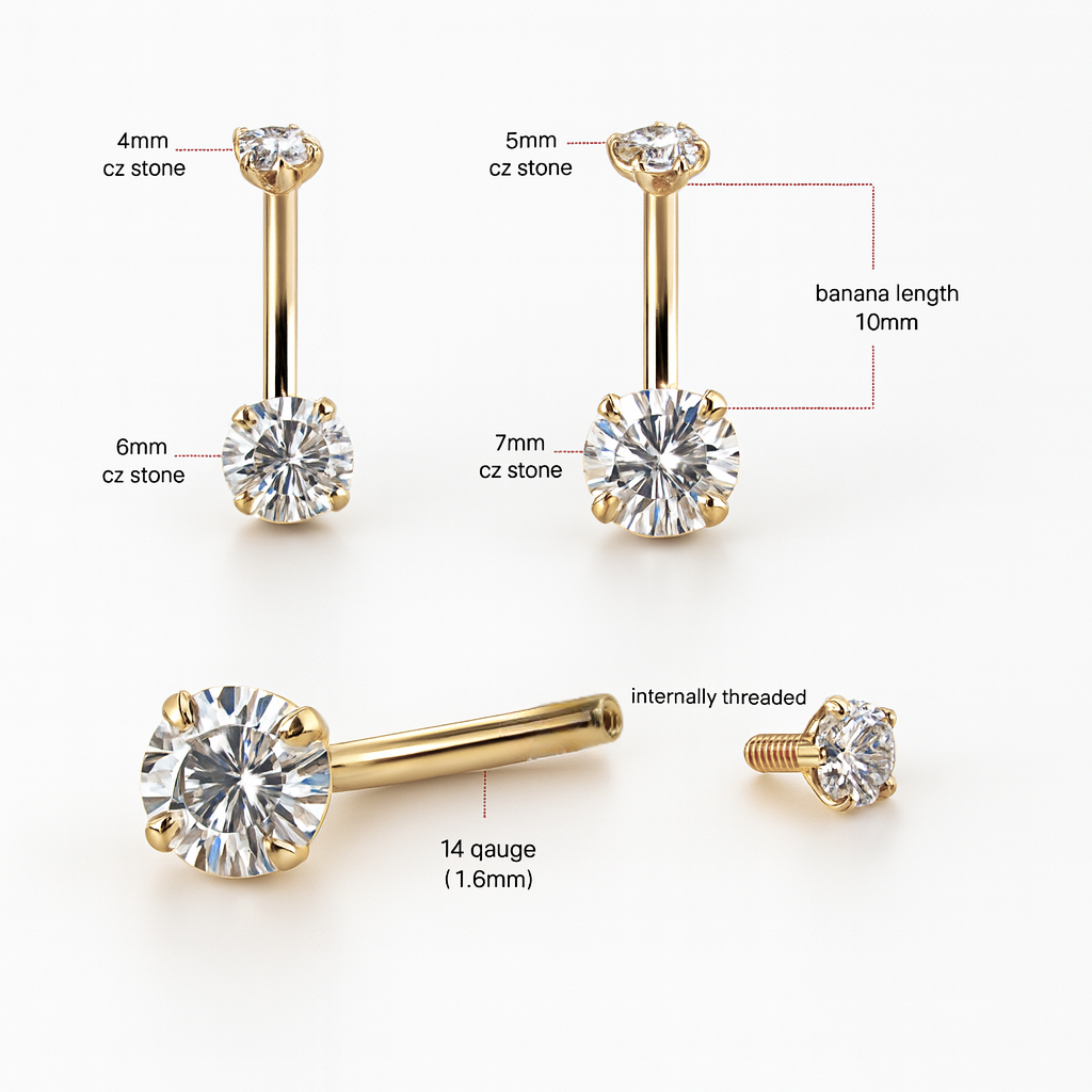 14K Gold Double CZ Belly Ring