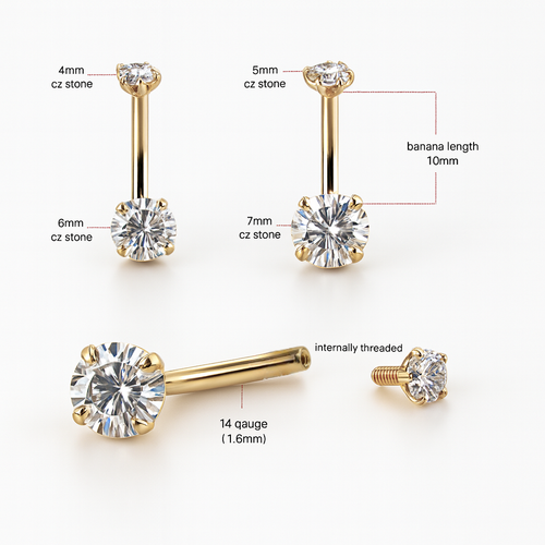 14K Gold Double CZ Belly Ring