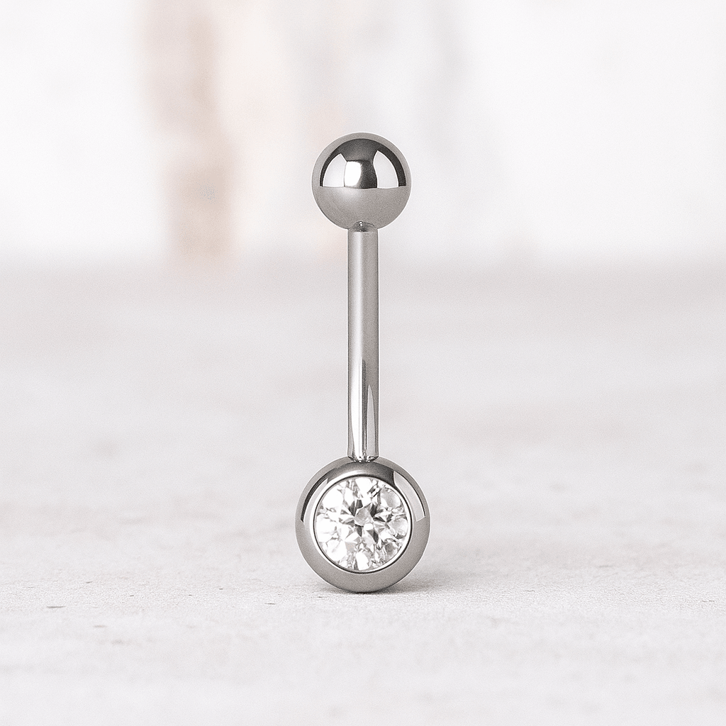 316L Surgical Steel Single CZ Jewelled Belly Ring