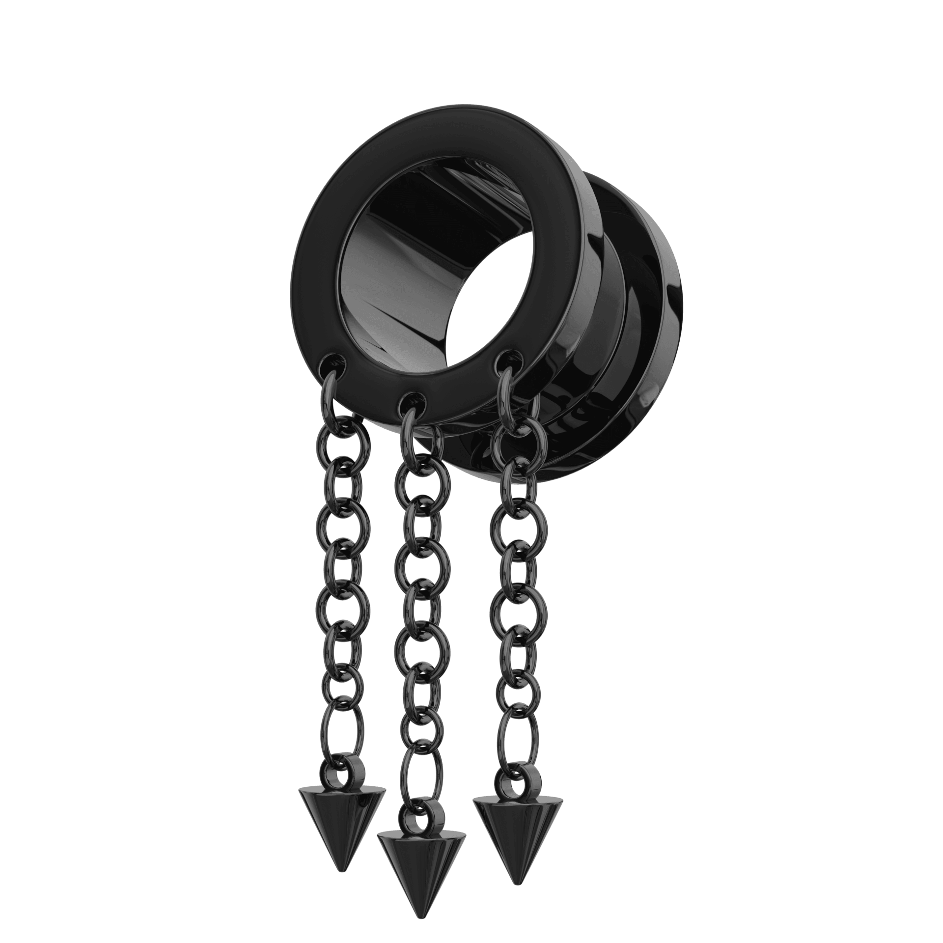316L Surgical Steel Black Dangling Cones External Threaded Tunnel