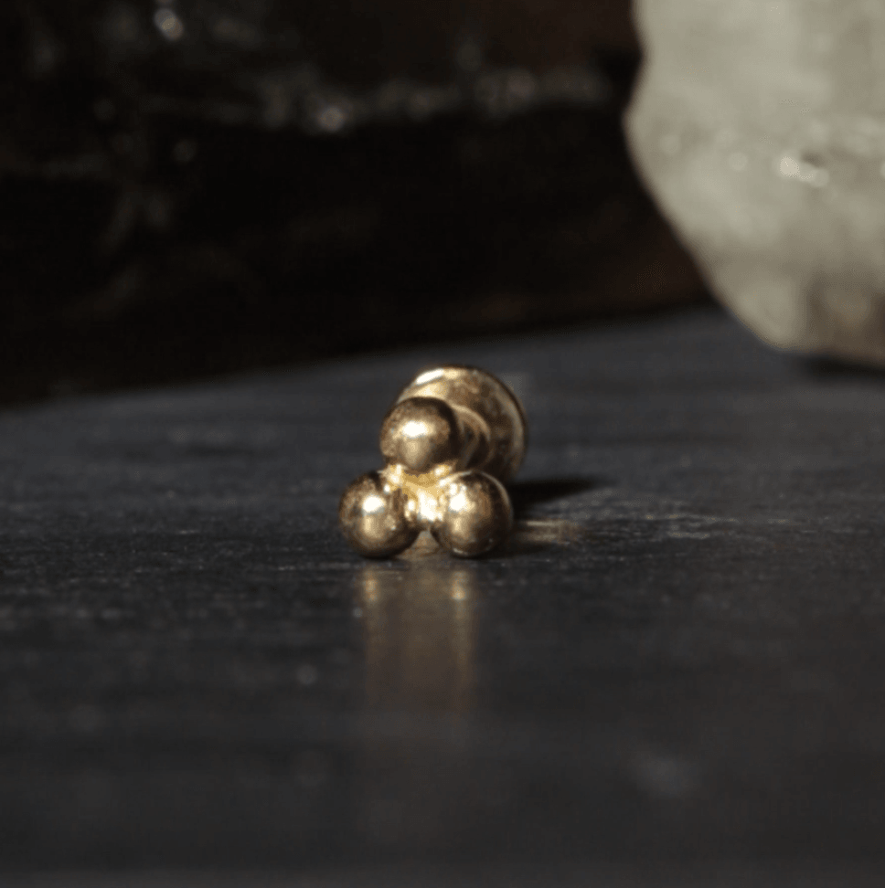 14K Gold Internally Threaded Trinity Balls Flatback Stud