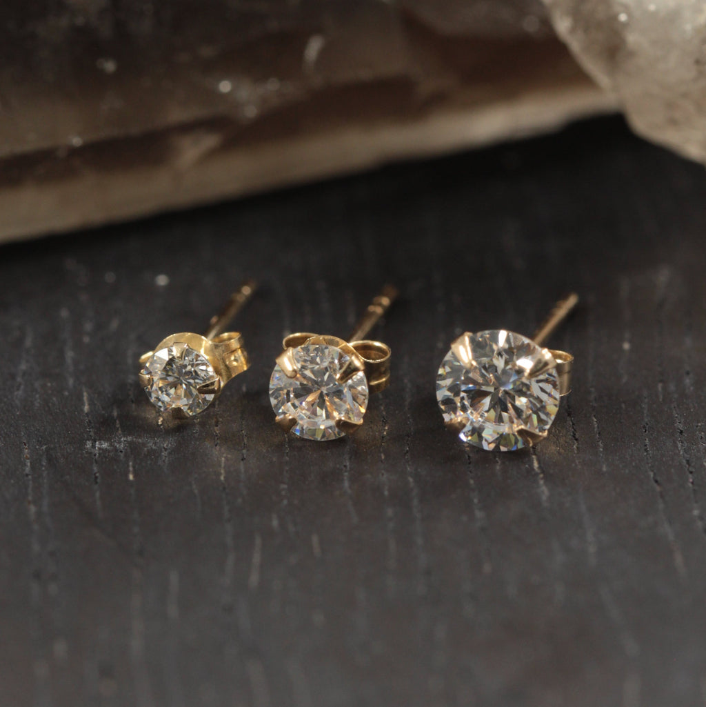 14K Gold CZ Ear Studs