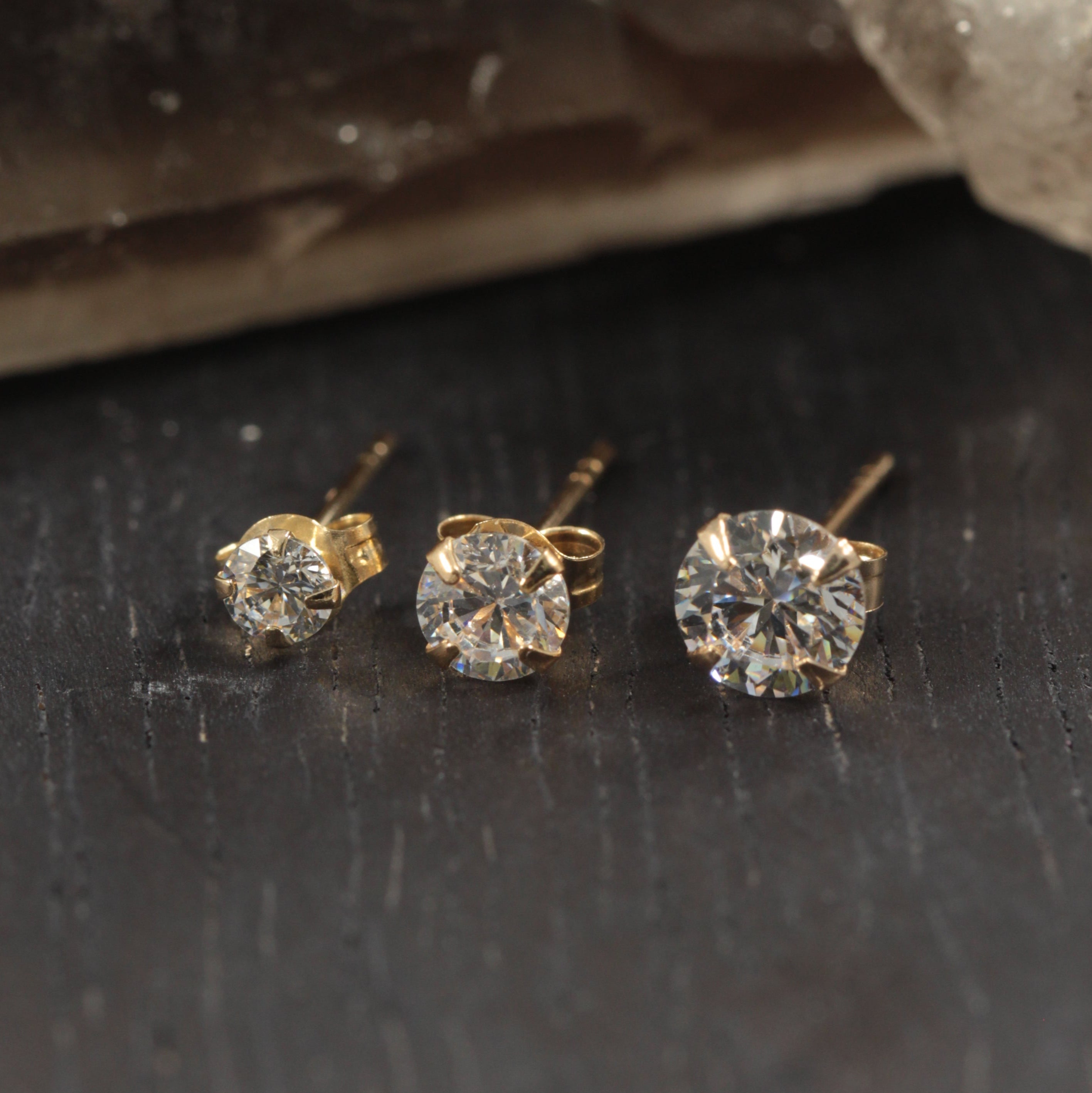 14K Gold CZ Ear Studs