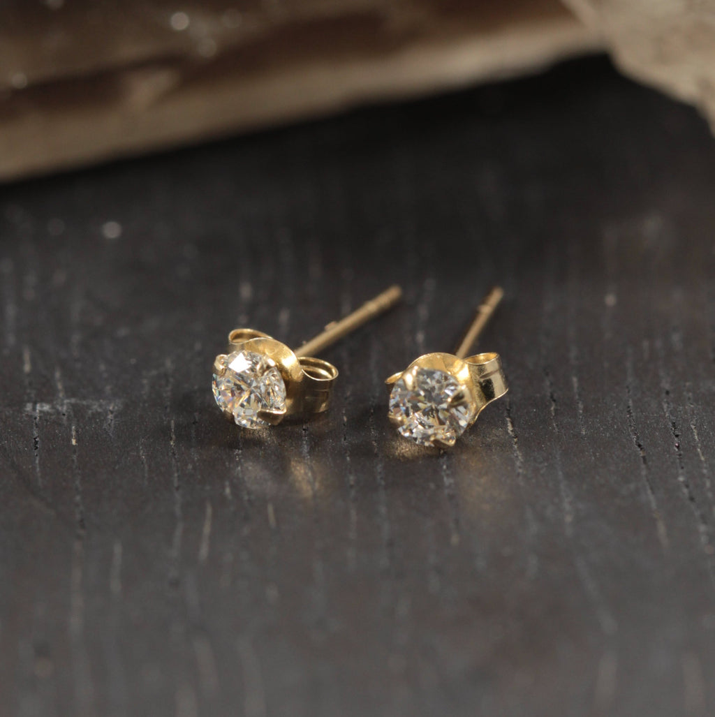 14K Gold CZ Ear Studs