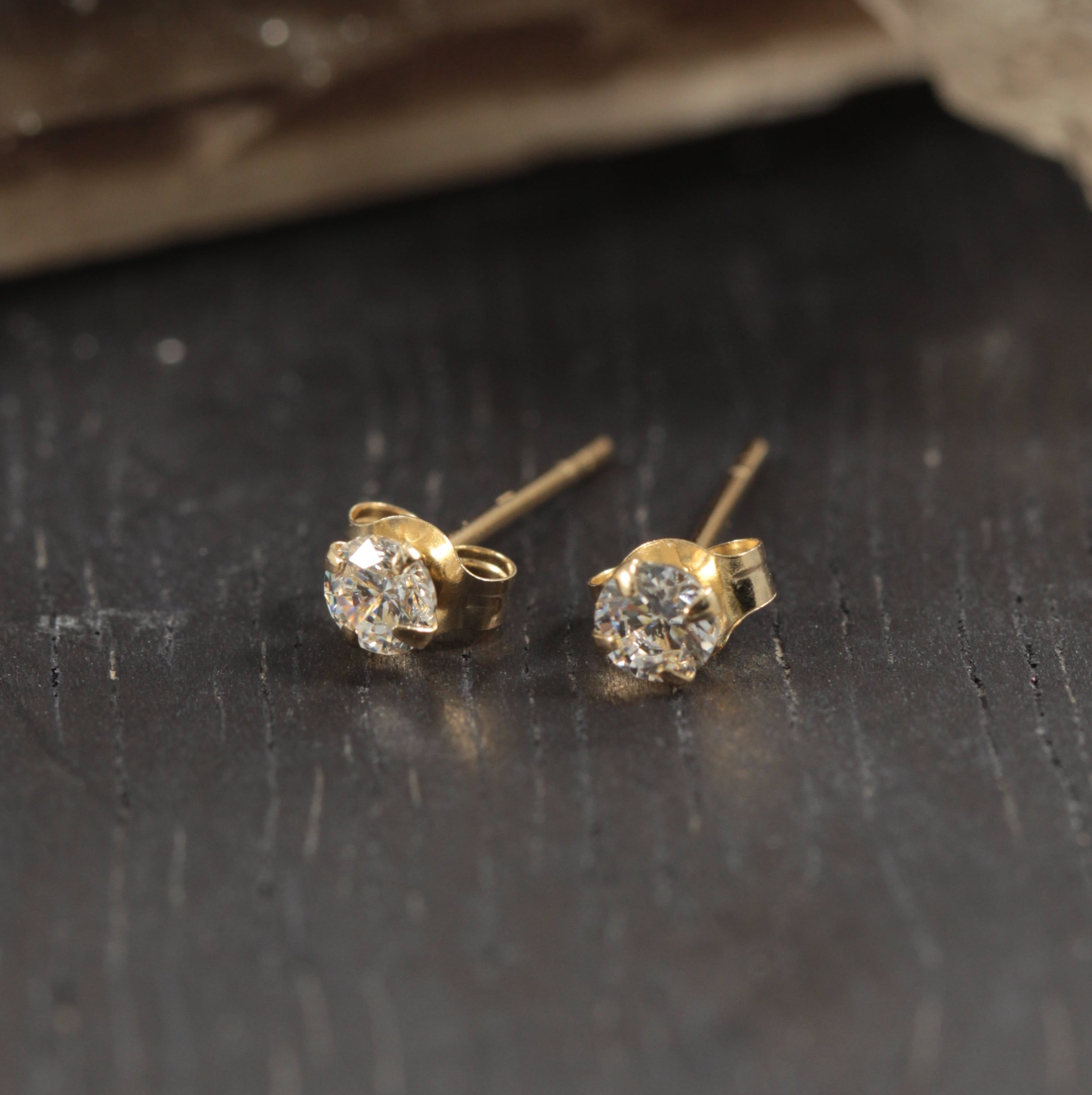 14K Gold CZ Ear Studs