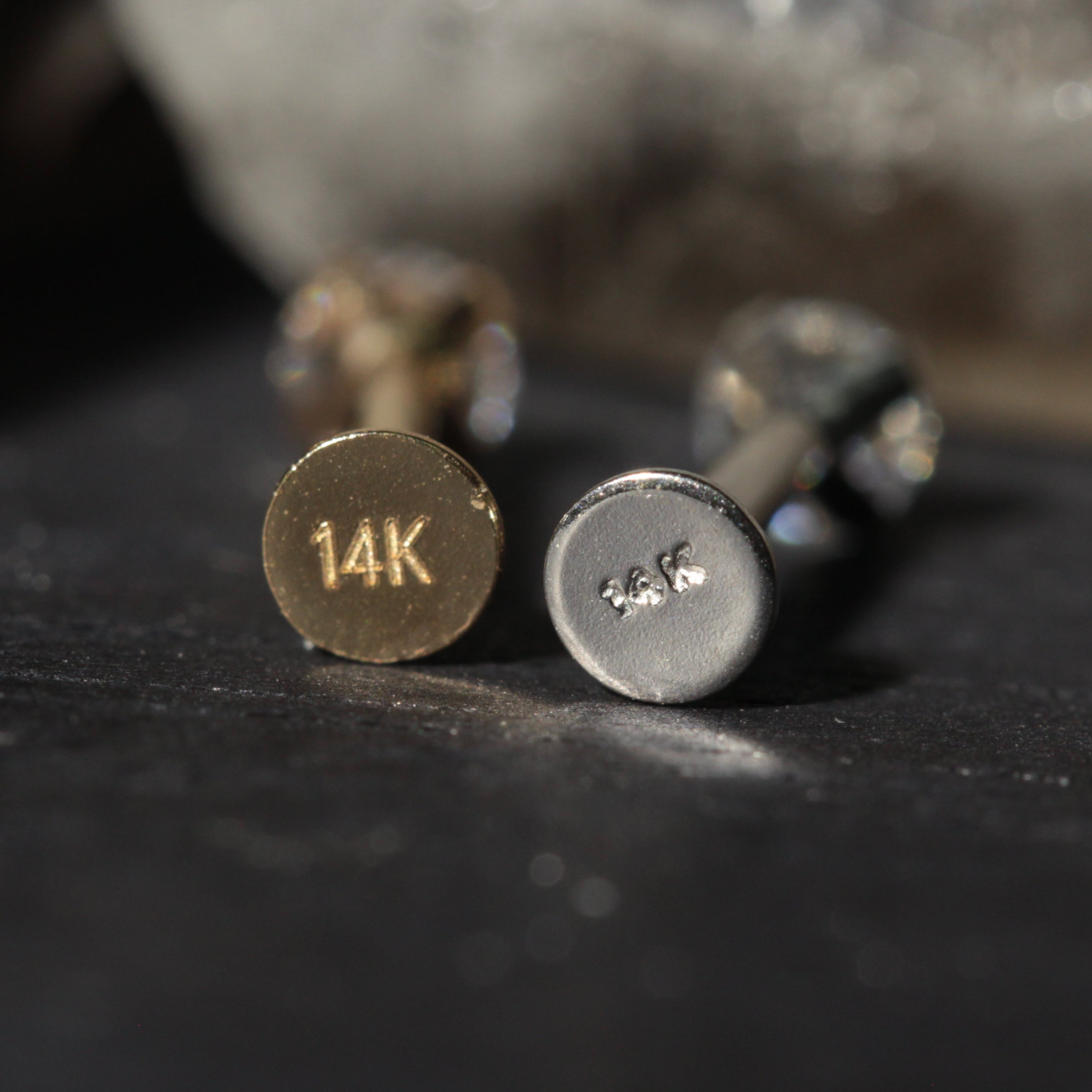 14K Gold Lip Labret with Round Cubic Zirconia Push Fit Top