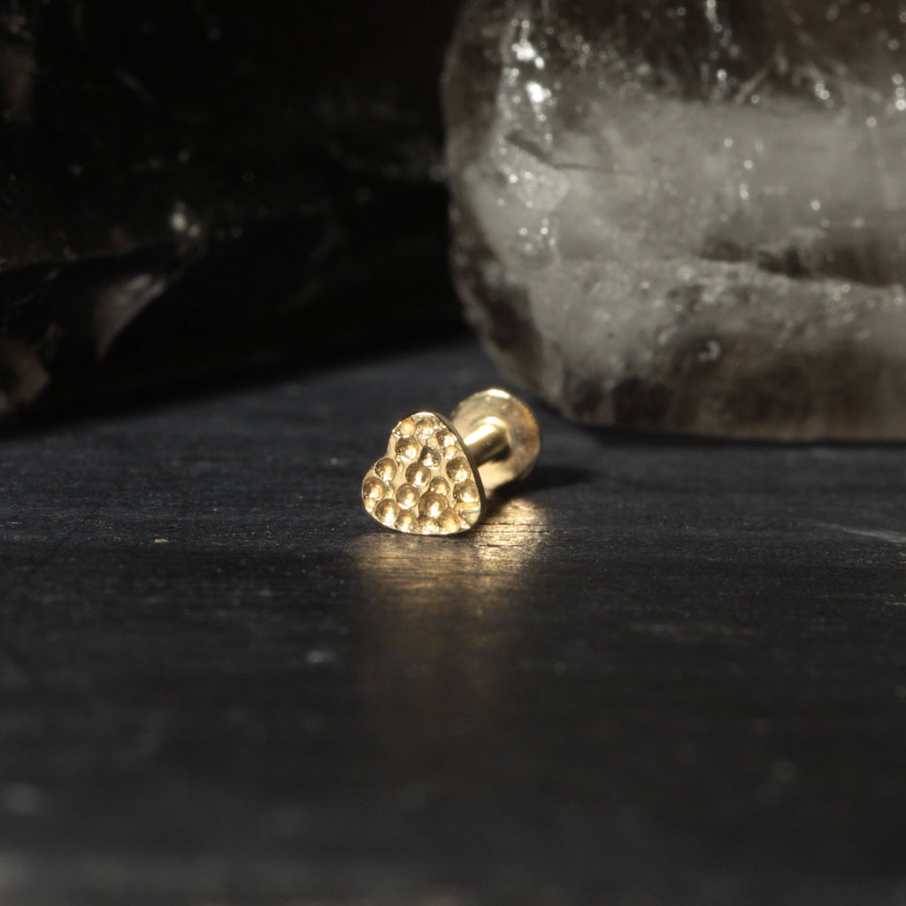 14K Gold Heart Internally Threaded Screw Fit Stud