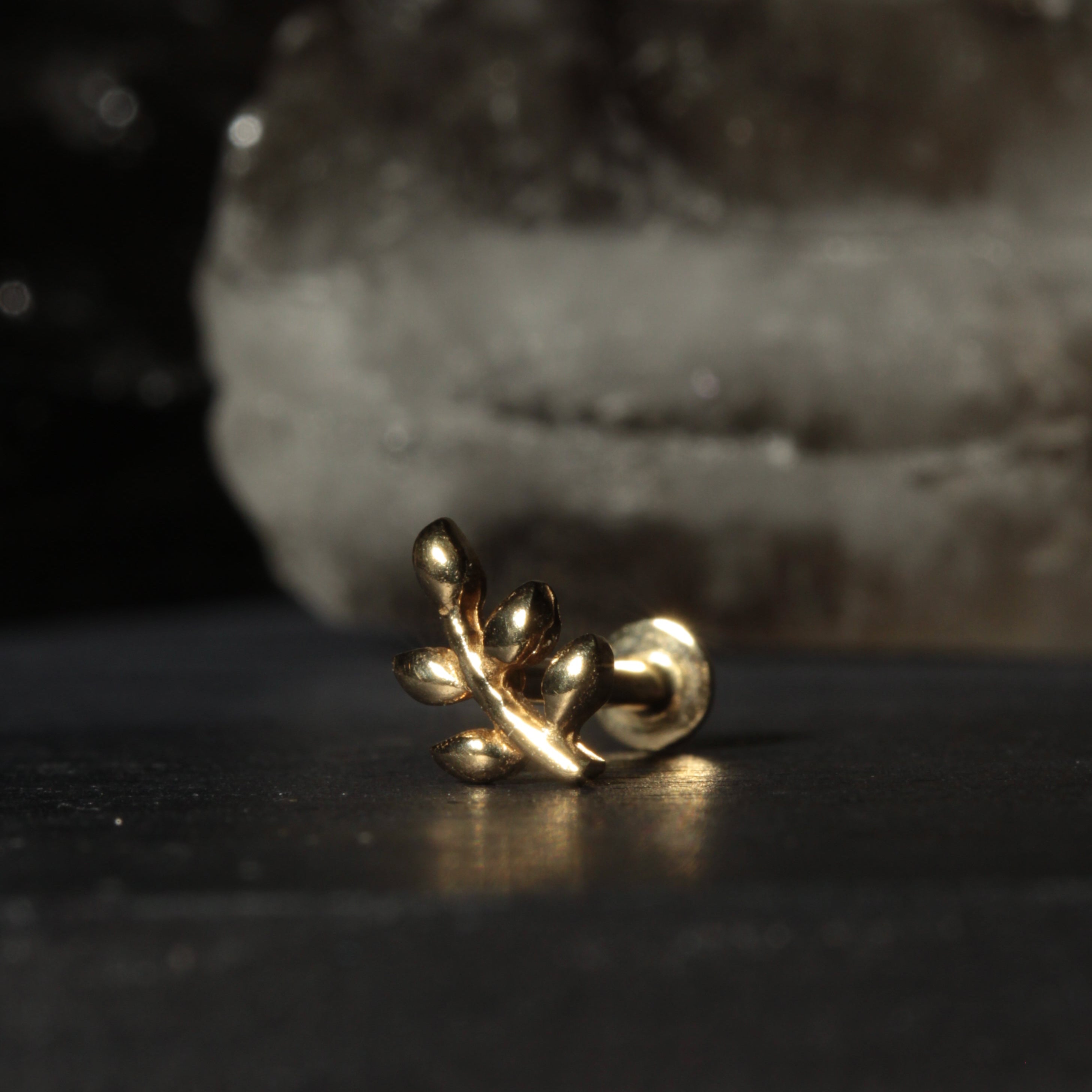 14K Gold Leaves Internally Threaded Screw Fit Stud