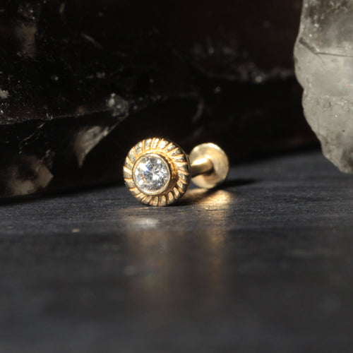 14K Gold Internally Threaded Round CZ Jewelled Screw Fit Stud