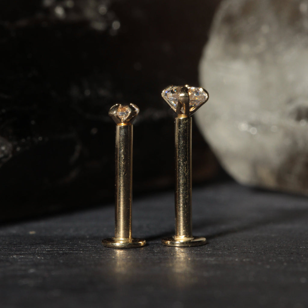 14K Gold Round Cubic Zirconia Top Internally Threaded Stud