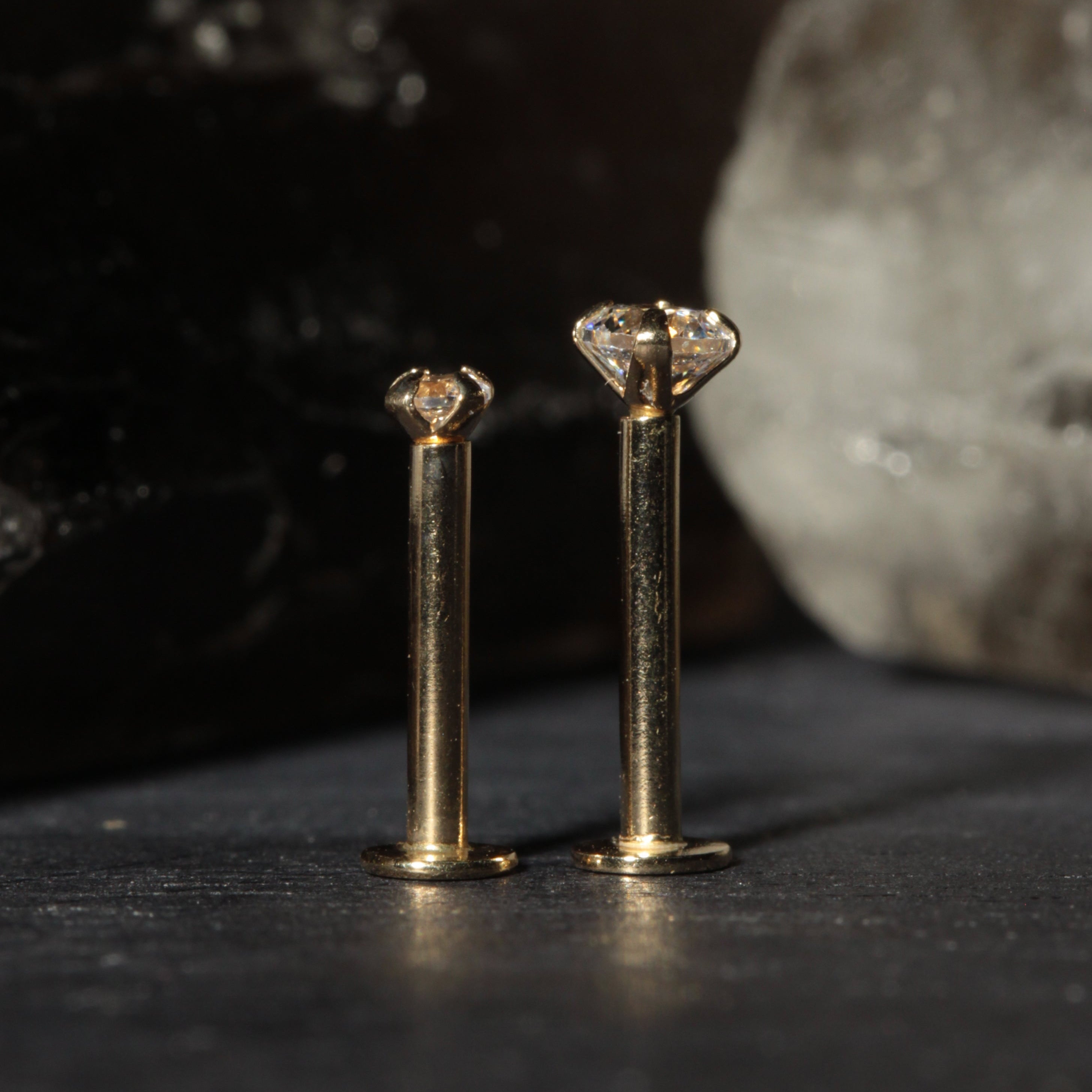 14K Gold Round Cubic Zirconia Top Internally Threaded Stud