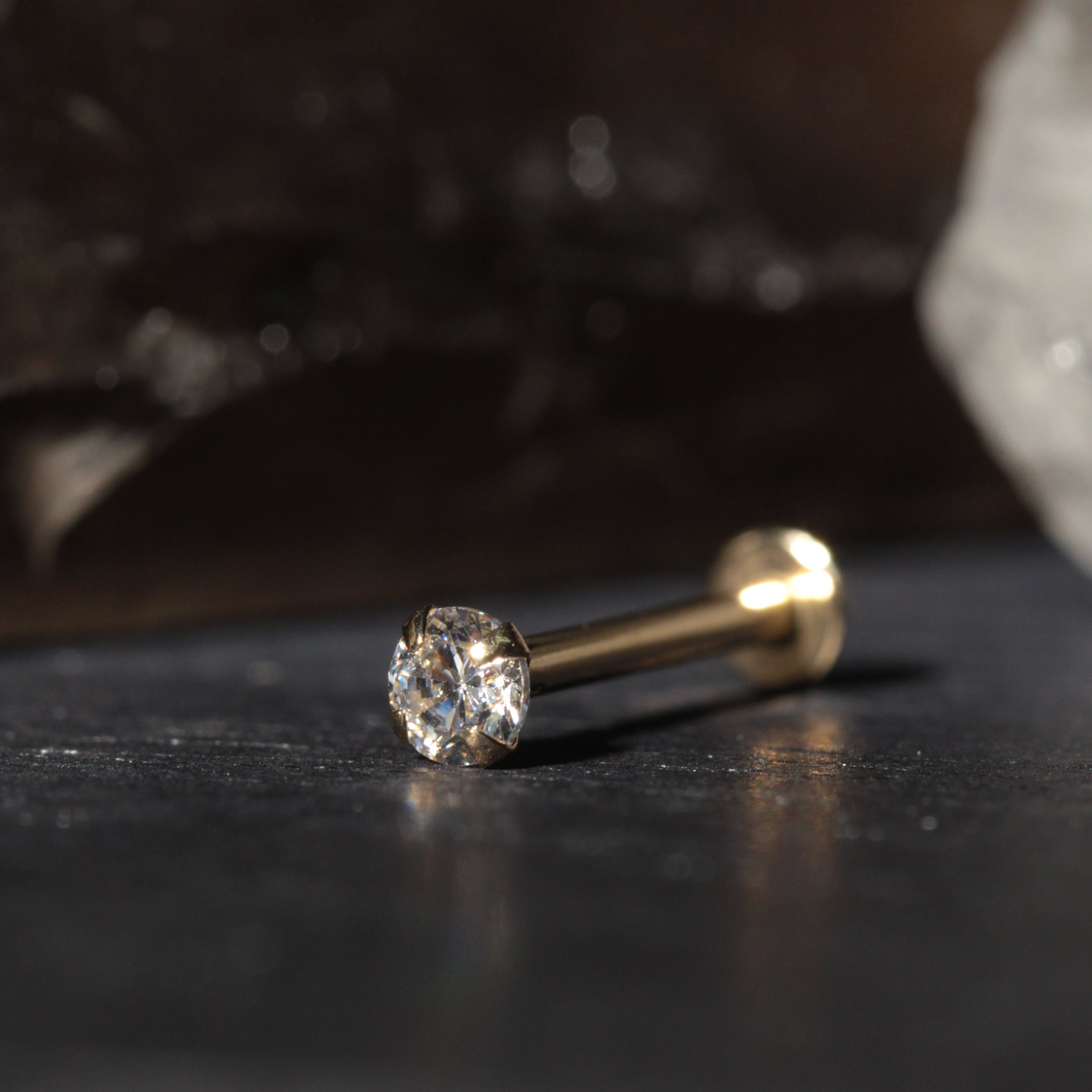 14K Gold Round Cubic Zirconia Jewelled Push Fit Top