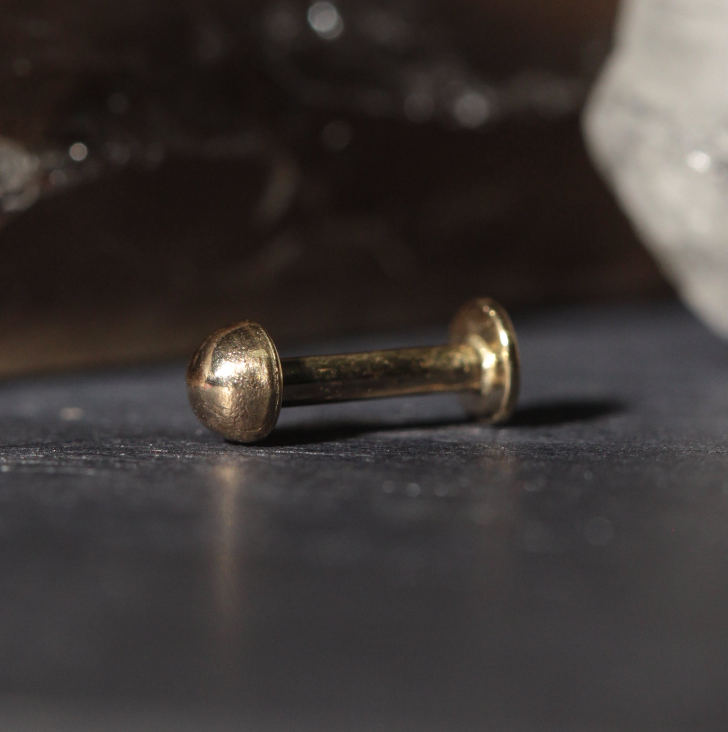 14K Gold Internally Threaded Half Ball Top Flatback Stud