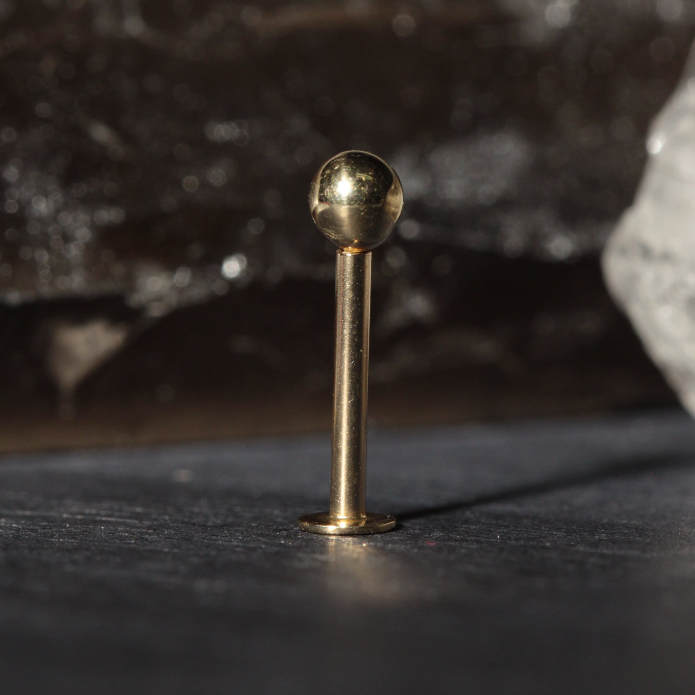 14K Gold Internal Thread with Plain Bead Ball Top