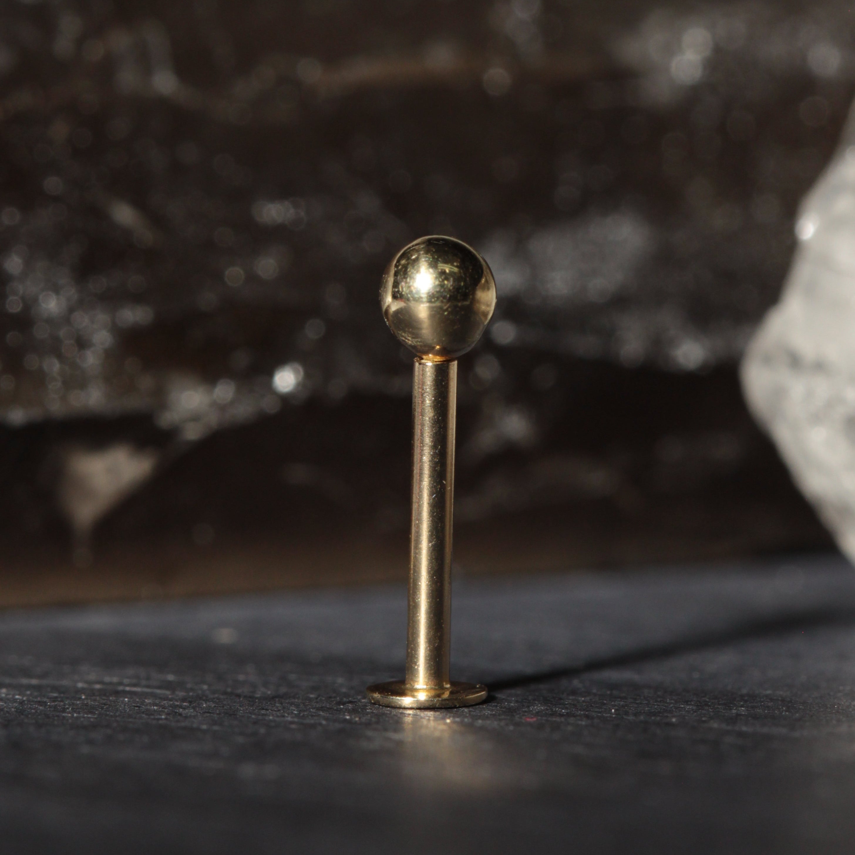 14K Gold Internal Lip Labret Plain Bead Ball Push Fit Top