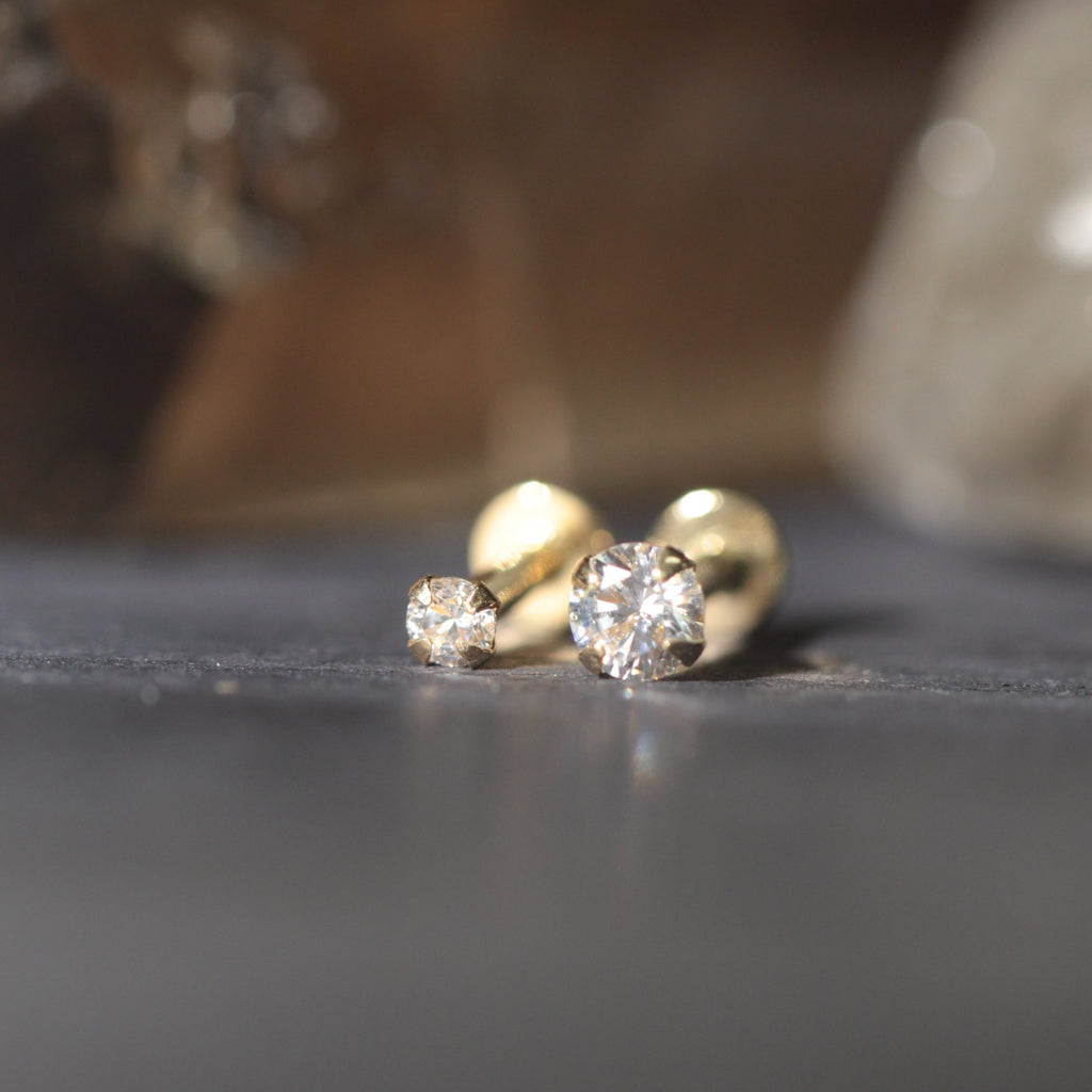 9K Gold CZ Stone Top Internal Push Fit Stud