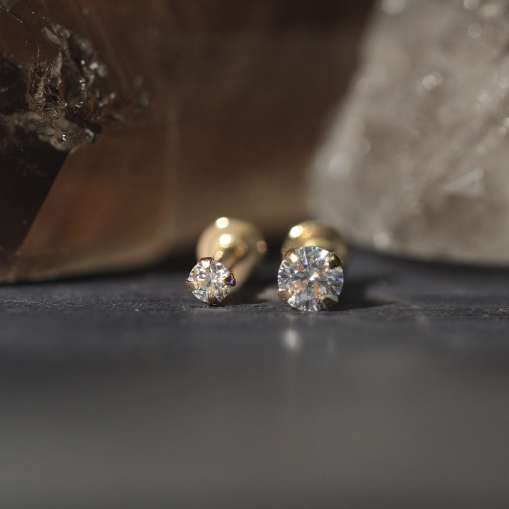 14K Gold Round Cubic Zirconia Jewelled Push Fit Top