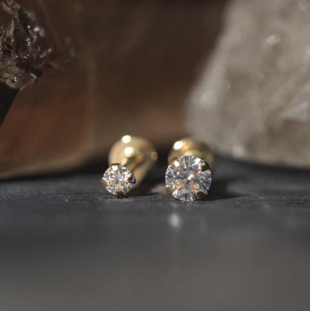 9K Gold Round Cubic Zirconia Jewelled Labret Stud