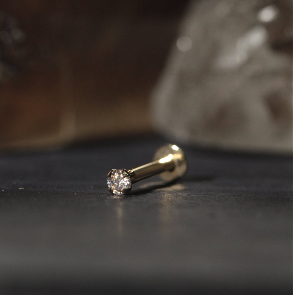 9K Gold CZ Stone Top Internal Push Fit Stud