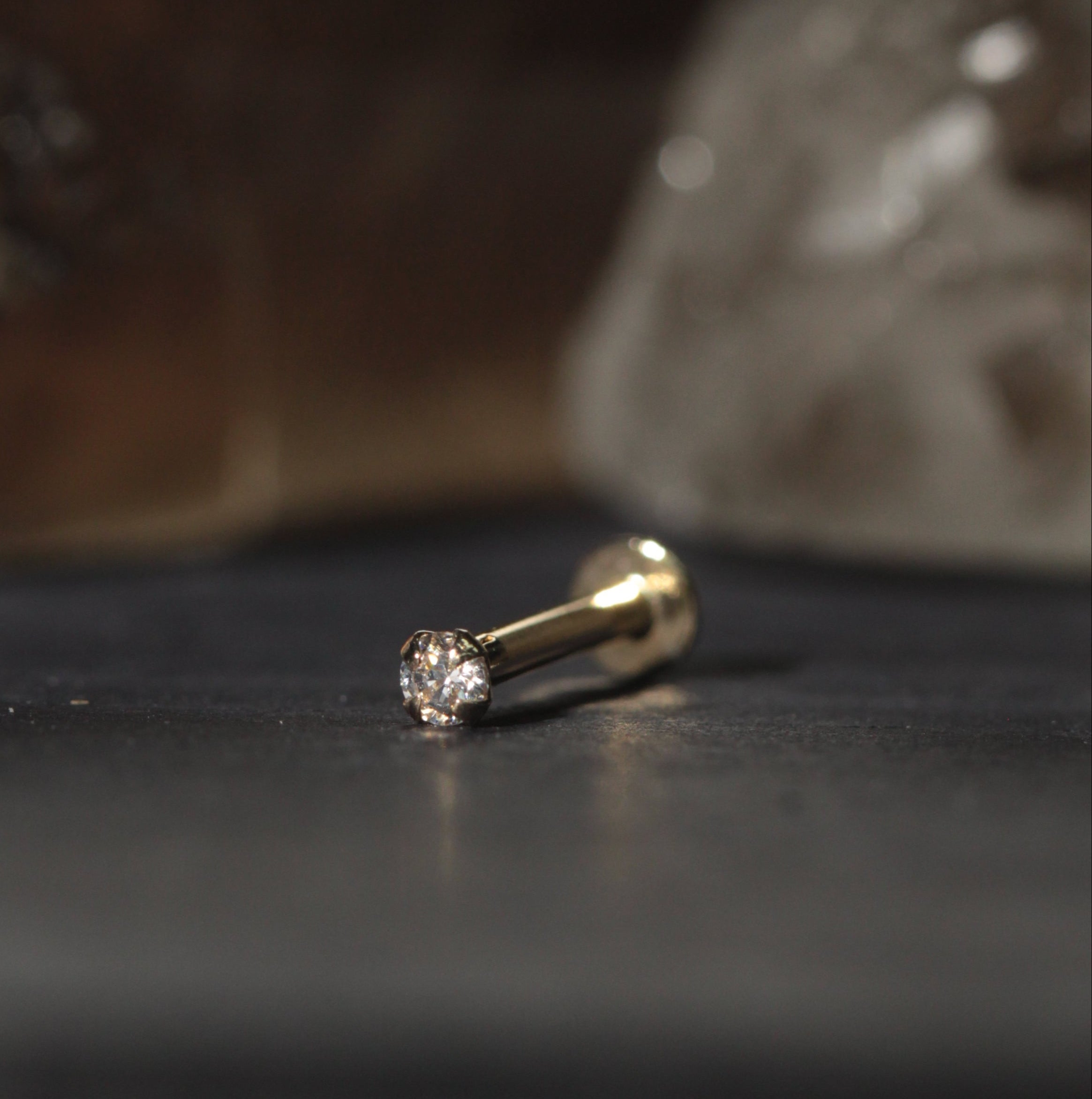 9K Gold CZ Stone Top Internal Push Fit Stud