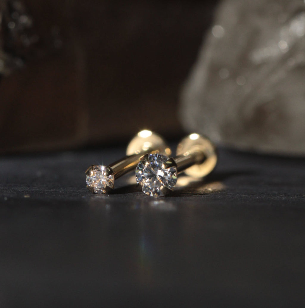 14K Gold Round Cubic Zirconia Jewelled Push Fit Top