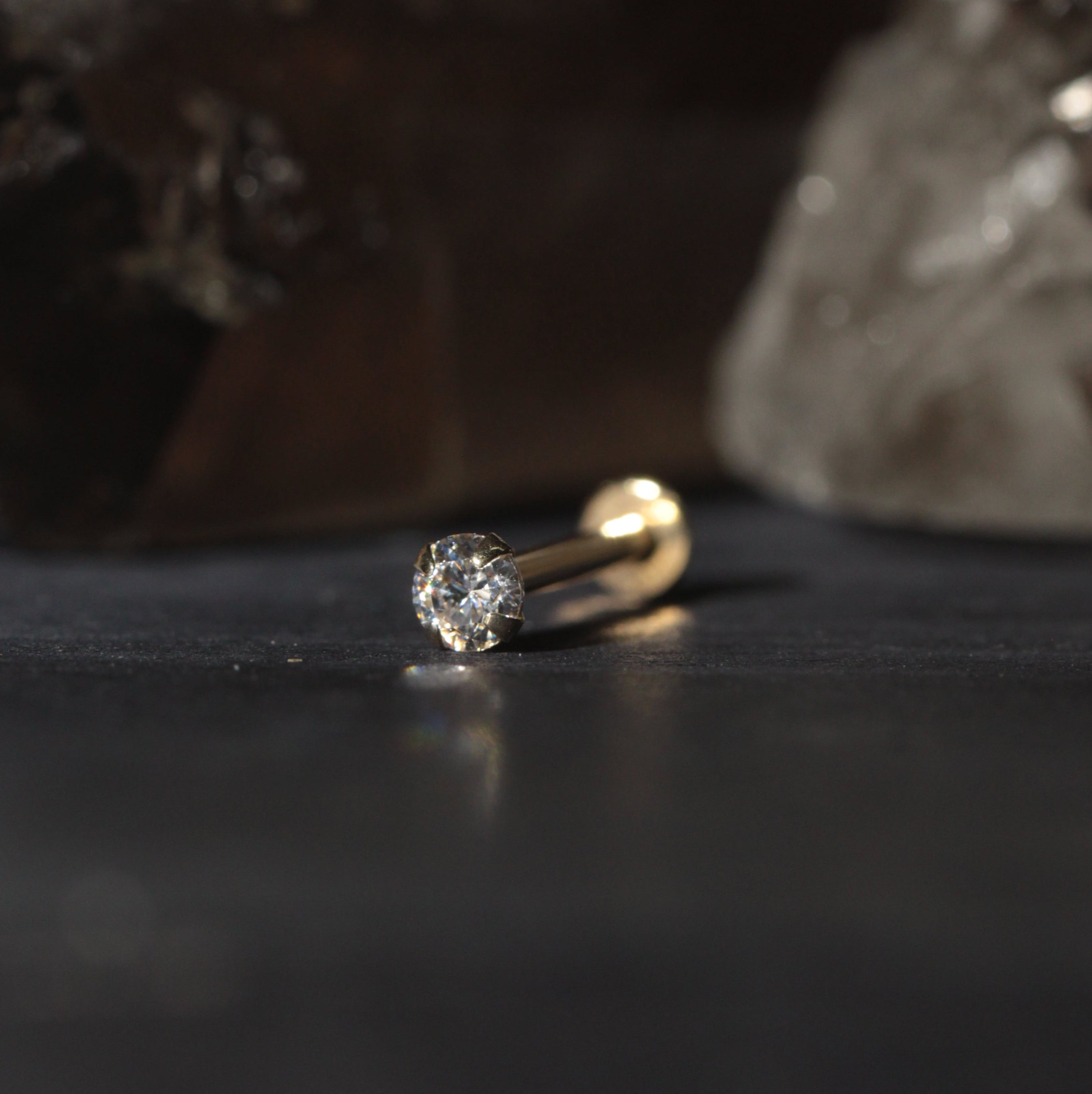 14K Gold Round Cubic Zirconia Jewelled Push Fit Top