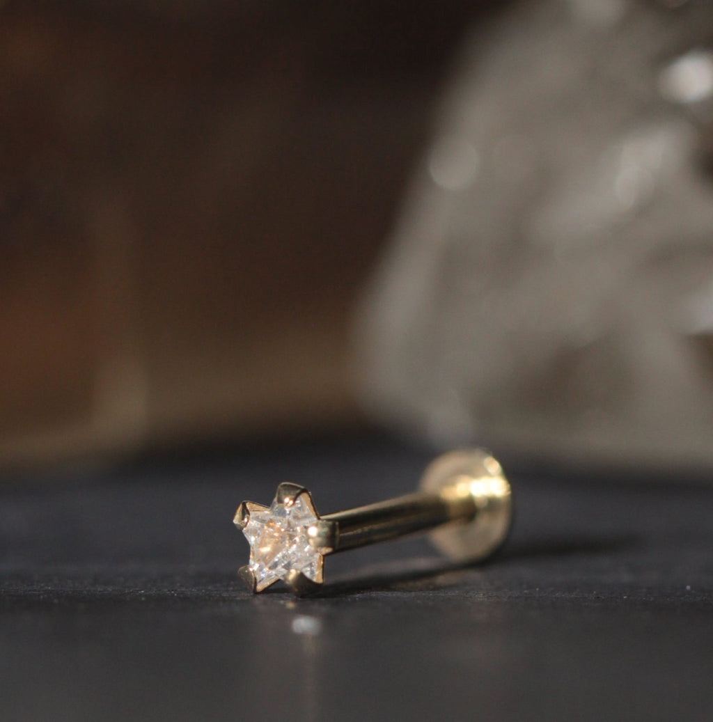 9K Gold Star Cut Cubic Zirconia Threadless Labret Pair