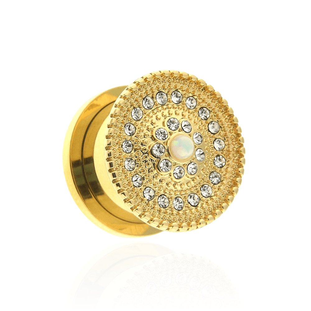 316L Surgical Steel with Gold PVD CZ and Opal Studded Ear Flesh Tunnel