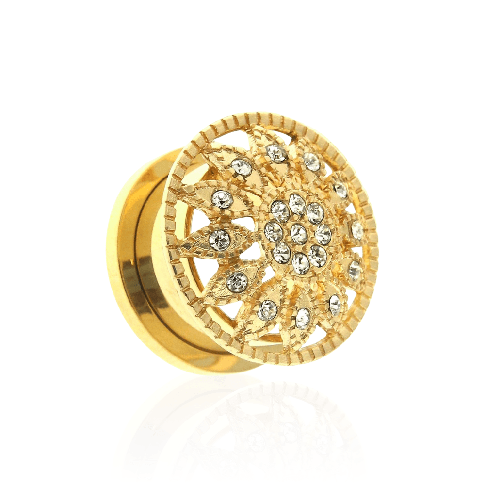 316L Surgical Steel Gold PVD Micro Jewelled Ear Flesh Tunnel