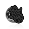 316L Surgical Steel Black Hamsa Hand Internally Threaded Tunnel
