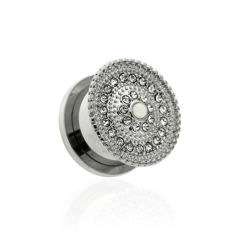 316L Surgical Steel CZ and Opal Stone Flesh Tunnel