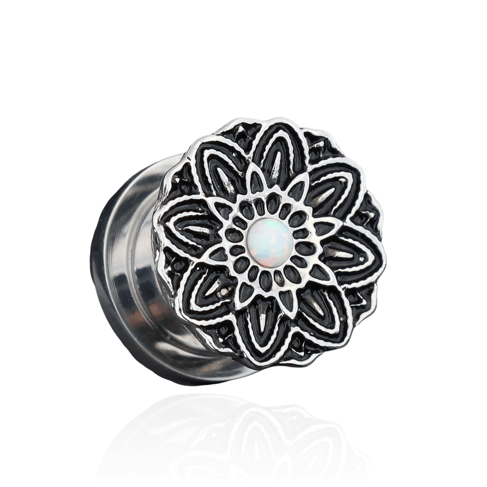 316L Surgical Steel Flower with Opal Stone Ear Flesh Tunnel