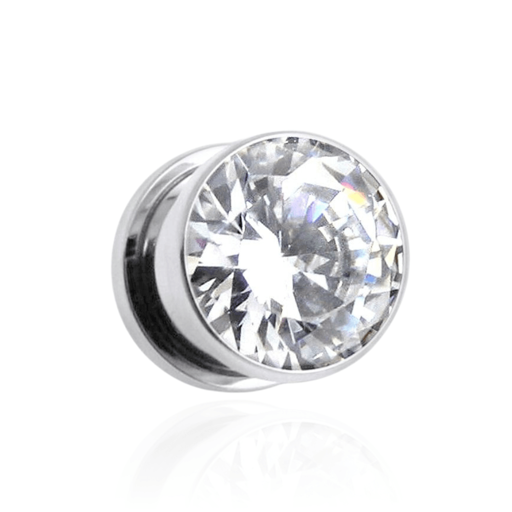 316L Surgical Steel Bezel Set Cubic Zirconia External Threaded Tunnel