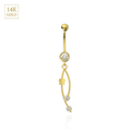 14K Gold CZ Jewelled Italian Horn Danglers Belly Ring