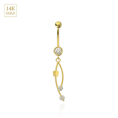 14K Gold CZ Jewelled Italian Horn Danglers Belly Ring