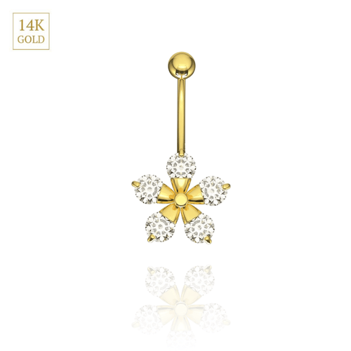 14K Gold Studded Pentas Flower Belly Ring