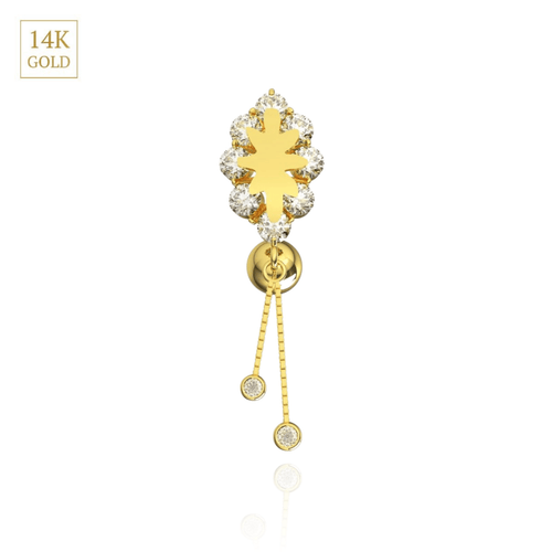 14K Gold Studded Danglers Belly Ring