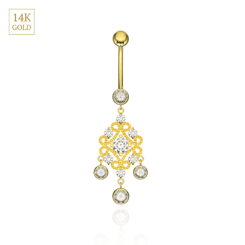 14K Gold Studded Traditional Belly Ring