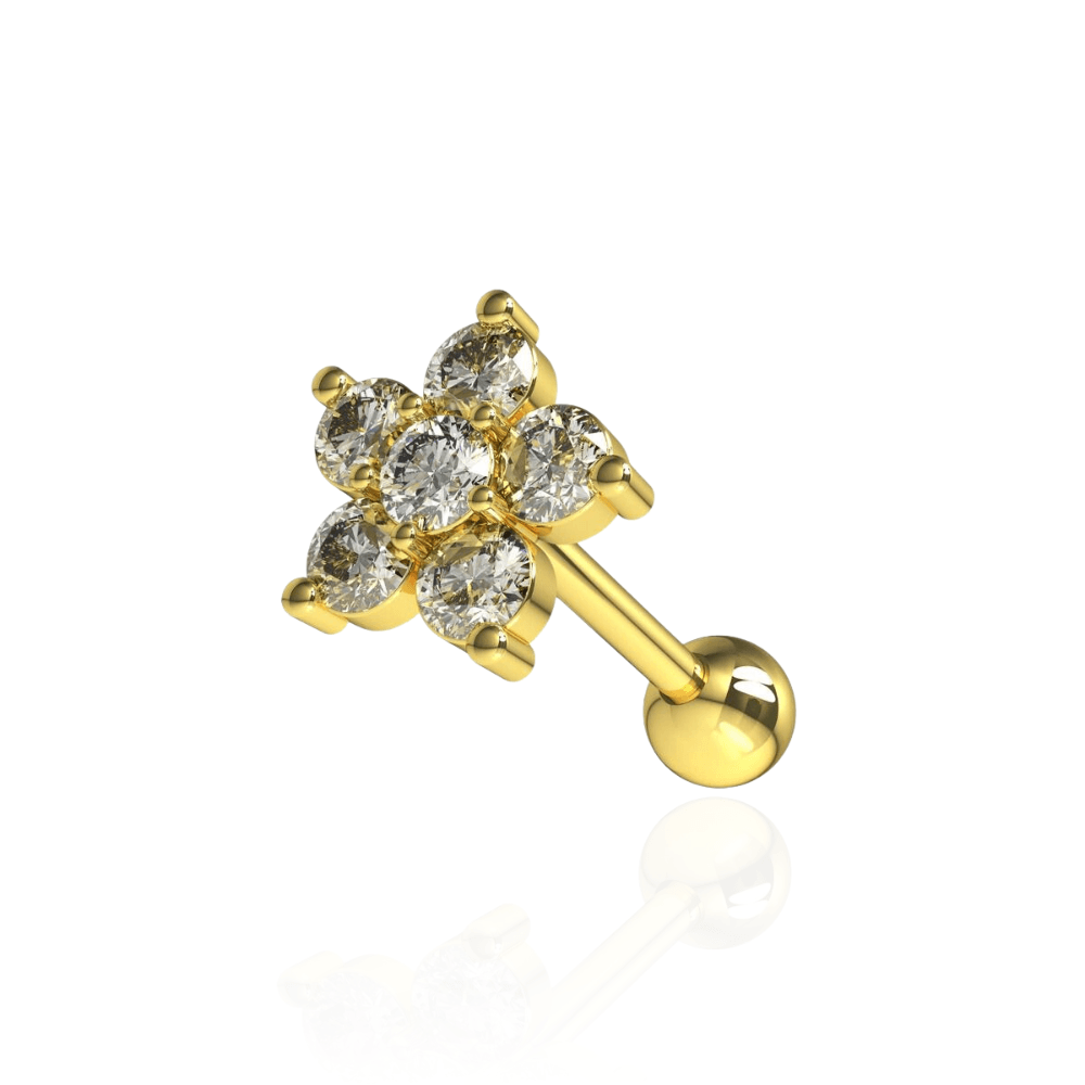 316L Surgical Steel Jewelled Flower Screw Fit Ball Back Stud