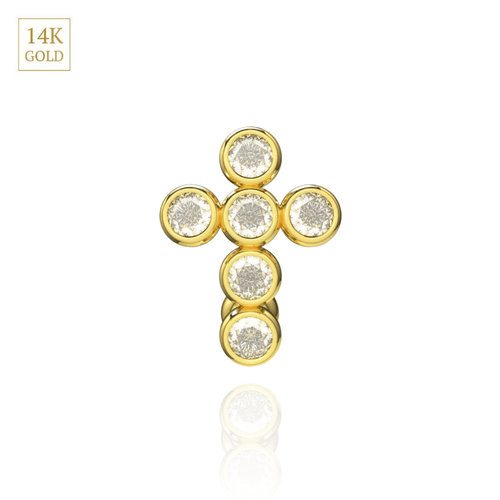 14K Gold Studded Cross Reverse Belly Ring
