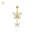 14K Gold Jewelled Dangling Butterfly Belly Ring