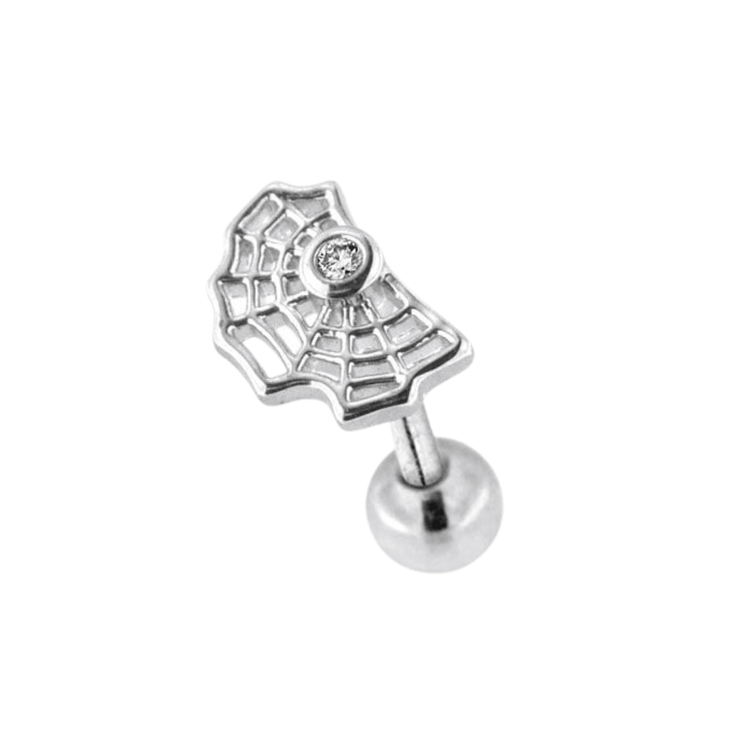 316L Surgical Steel Tiny Jewelled Spider Web Ball Back Cartilage Ear Stud