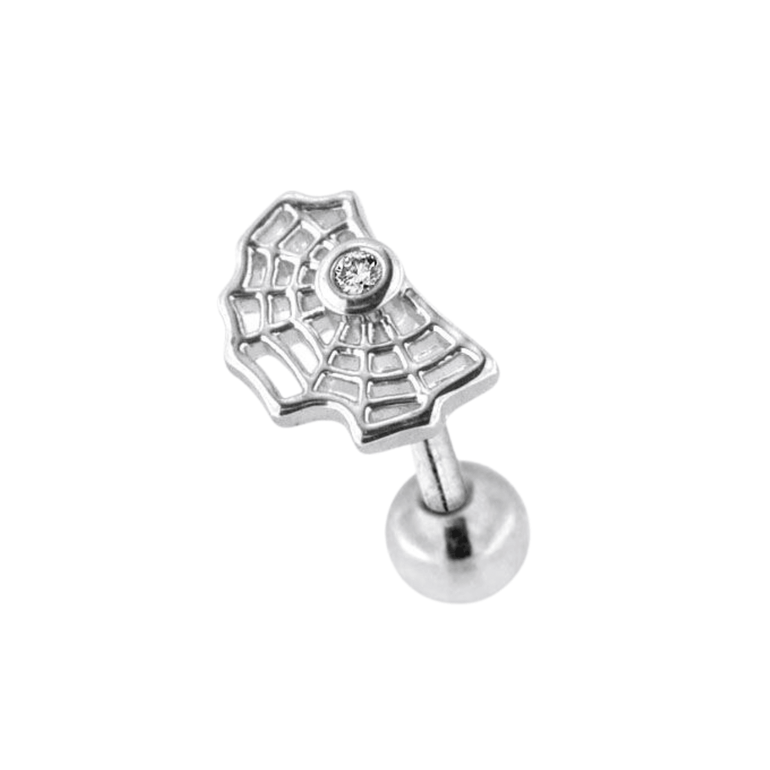 316L Surgical Steel Tiny Jewelled Spider Web Ball Back Cartilage Ear Stud