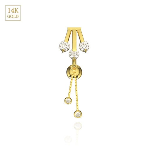 14K Gold CZ Jewelled Italian Horn Stones Dangling Belly Ring