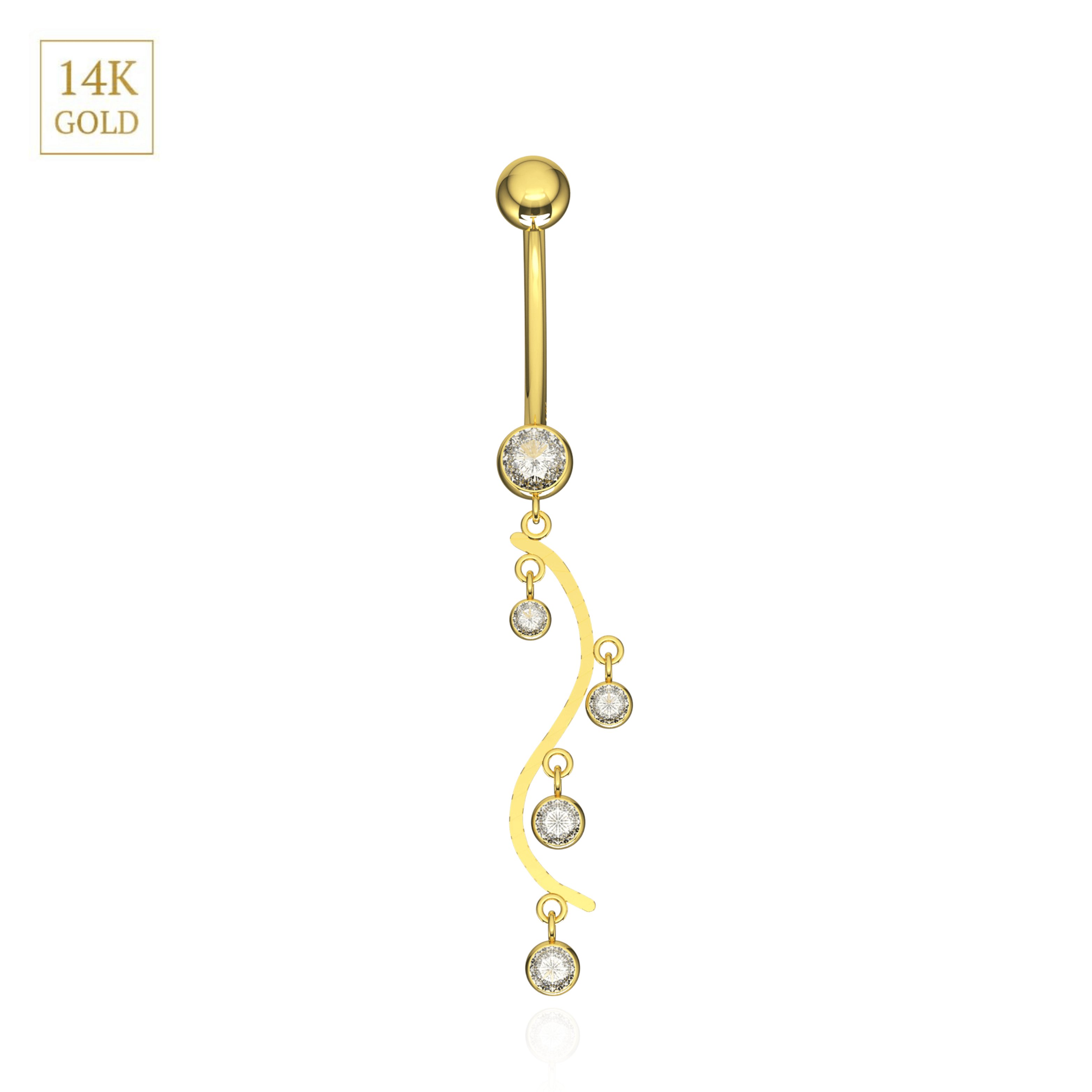 14K Gold CZ Jewelled Stones Dangling Belly Ring