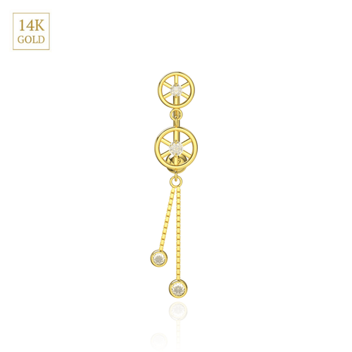 14K Gold CZ Jewelled Double Wheeled Danglers Belly Ring