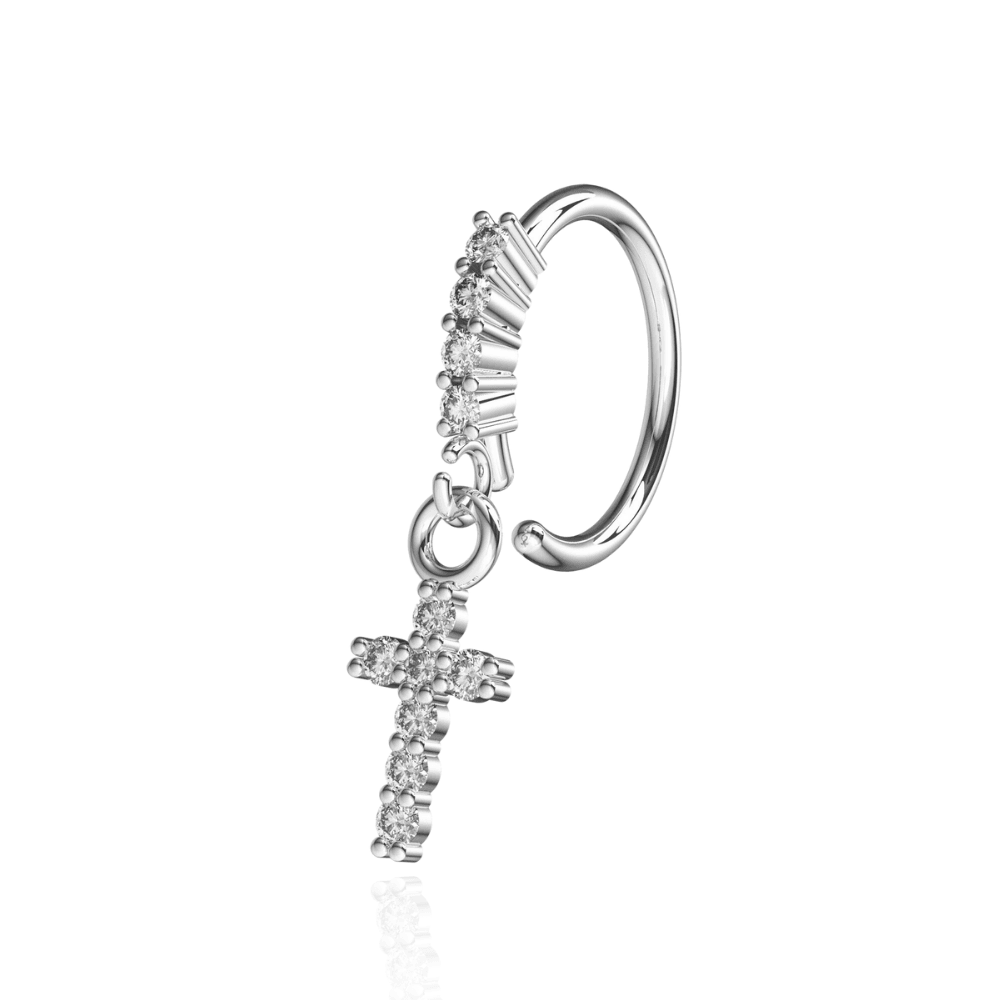 316L Surgical Steel CZ Jewelled Cross Hinged Drop Earring