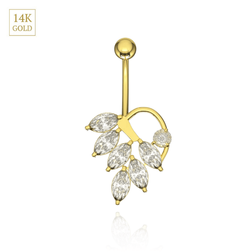 14K Gold Jewelled Leaf Belly Ring