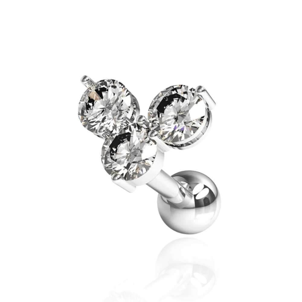 316L Surgical Steel Trinity Round Jewelled Ball Back Cartilage Ear Stud