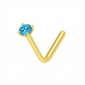 9K Gold Claw-Set Blue Topaz Natural Stone L-Bend Nose Stud